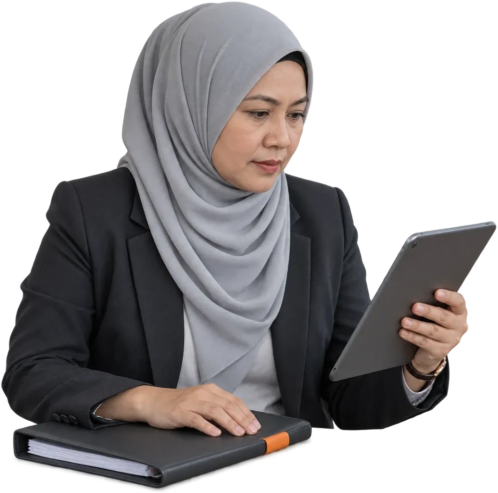 Compliance analyst reviewing a cited answer on a tablet